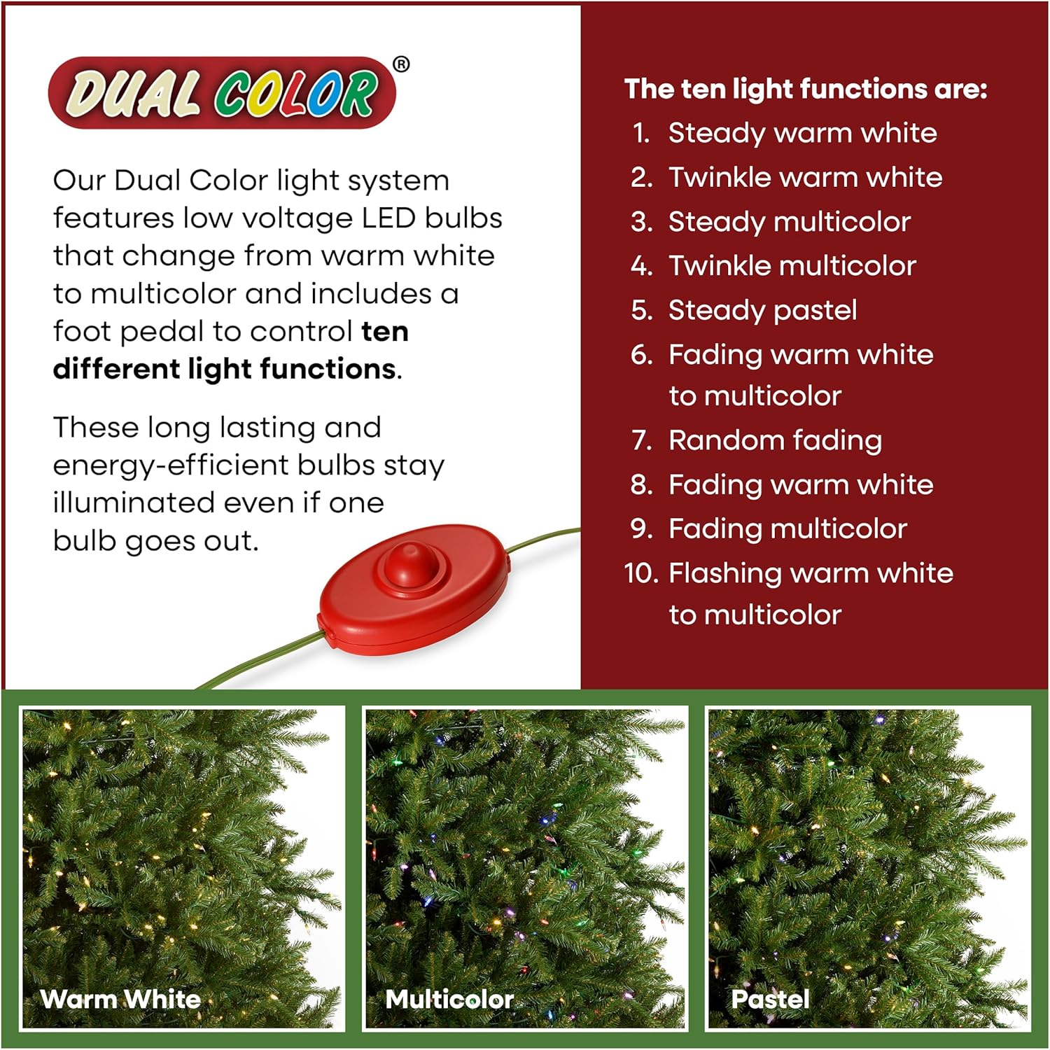 National Tree Company 6.5 ft Pre-Lit Dunhill Fir Artificial Christmas Tree, 600 LED Lights, 1,838 Tips, PowerConnect, Foot Pedal, 10 Light Functions, Includes Stand, Green